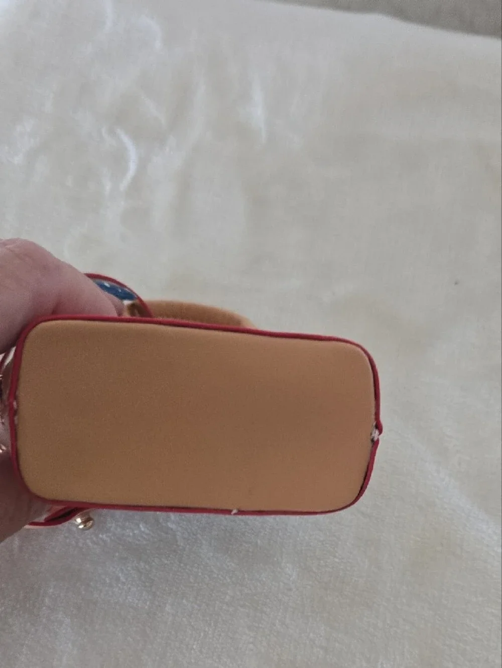 Women’s Mini Top-Handle Bag Charm/Eat Pod Carrier in Light Blue and Tan